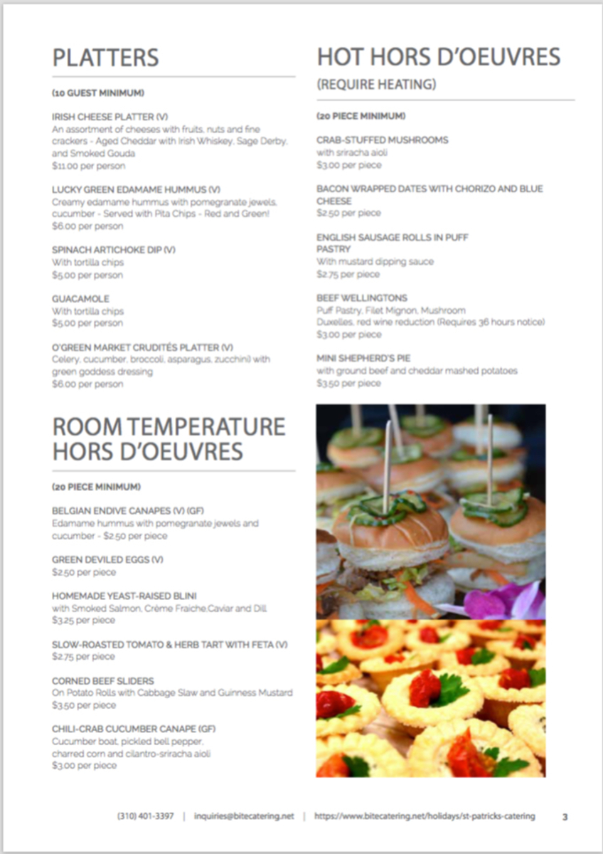 St. Patrick's Day Party Catering Bite Catering Los Angeles