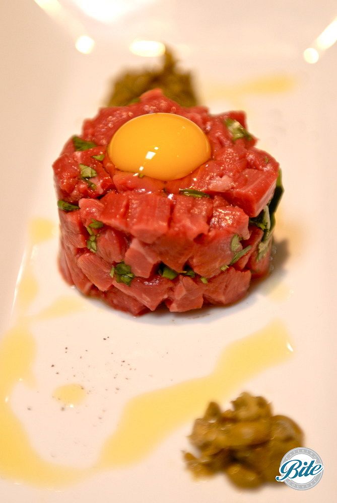 Steak Tartare with Quail Egg and Cornichons