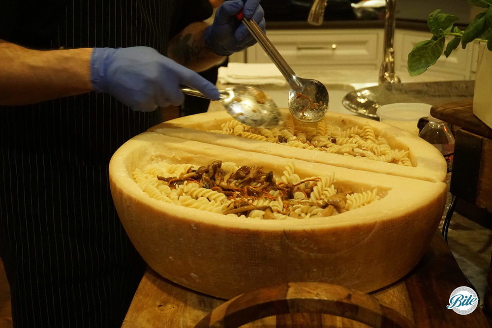 Wild Mushroom Pasta in Parm Wheel