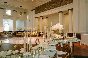White and Gold Wedding Reception Setup
