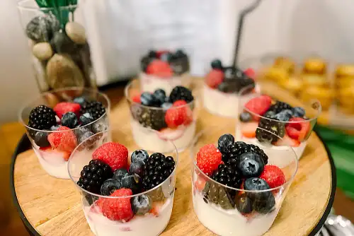 Berry Crunchy Granola Parfait on Wood Tray